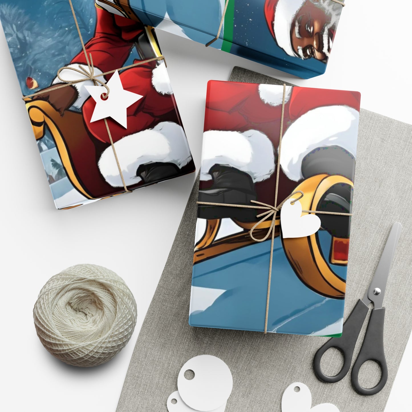 Gift Wrap-African American Inspired Santa on Sleigh