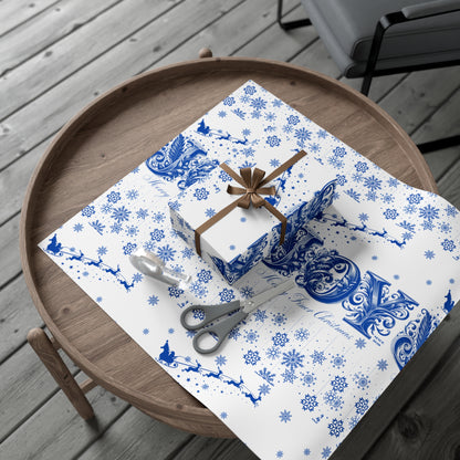 Wrapping Paper, Joy Since 1920 Zeta Inspired Christmas Gift Wrap, Royal Blue and White, Have a Merry Finer Christmas, Holiday