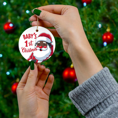 Ceramic Ornament - Baby's First Christmas, Santa Design, Red and White, Holiday Decoration, Tree Ornament, Baby Gift