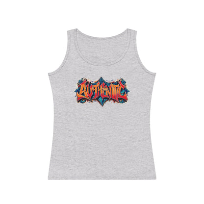 Authentic Women's Tank Top, Graffiti Style Design, Soft and Trendy, Black Gray White, Jeans Shorts Layered Jacket, Casual