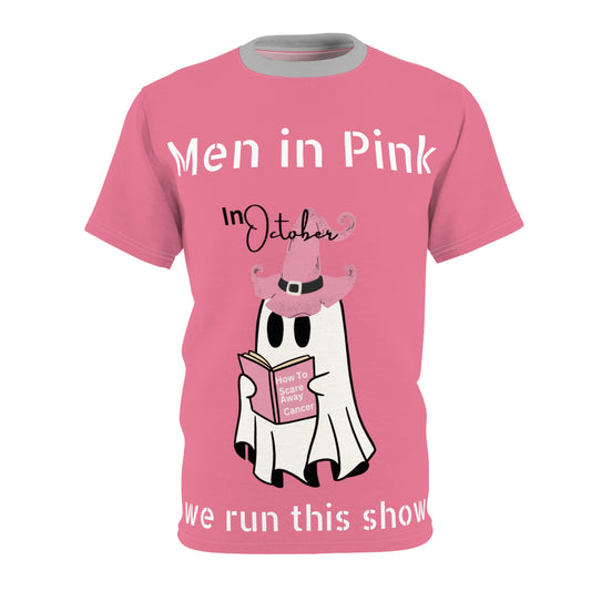 Tee Men in Pink Ghost Shades and book Cancer Fighter Design
