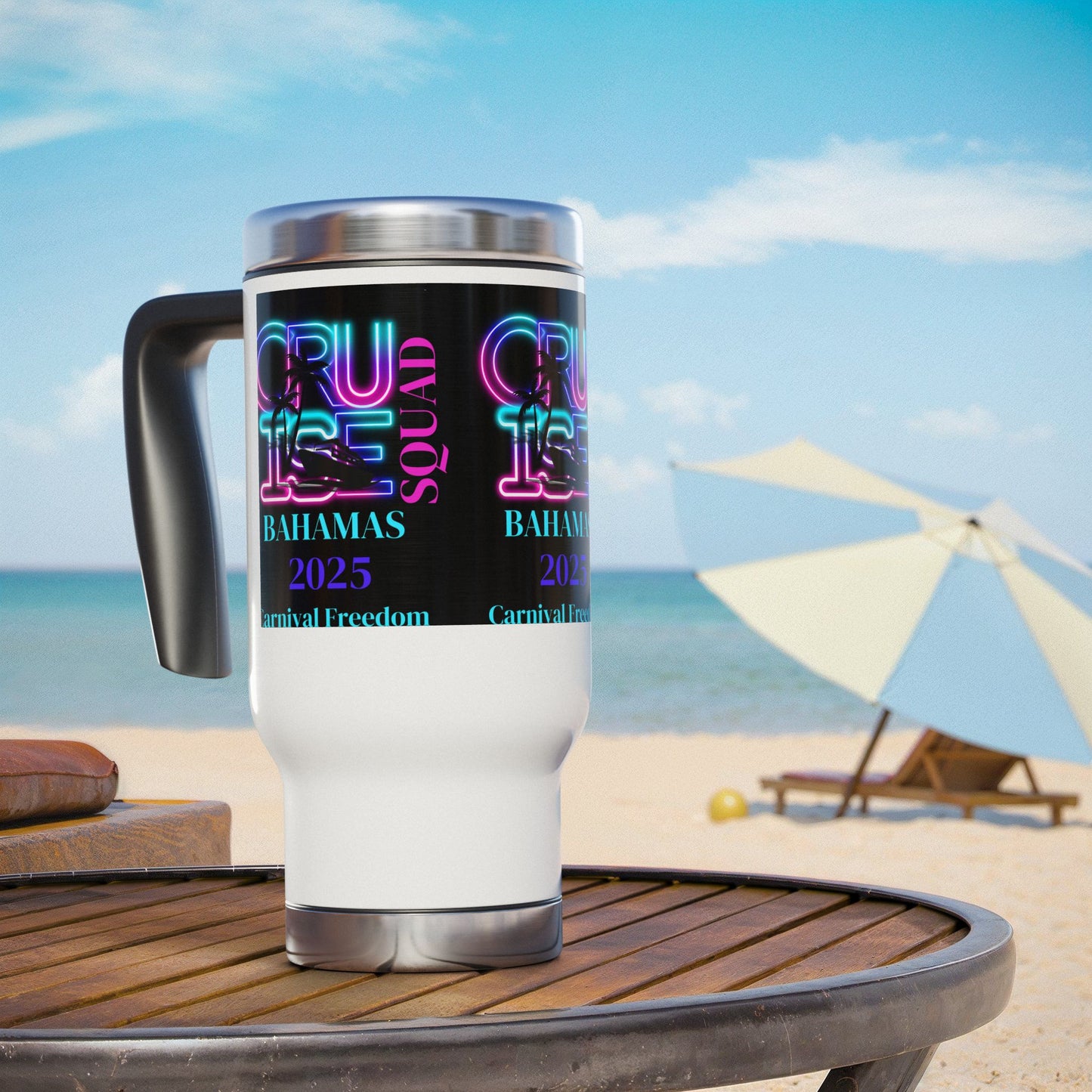 Carnival Freedom 2025 Stainless Steel Travel Mug with Handle, 14oz