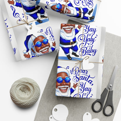 Gift Wrap Papers - Dear Santa African American Santa Yay baby Royal blue and white