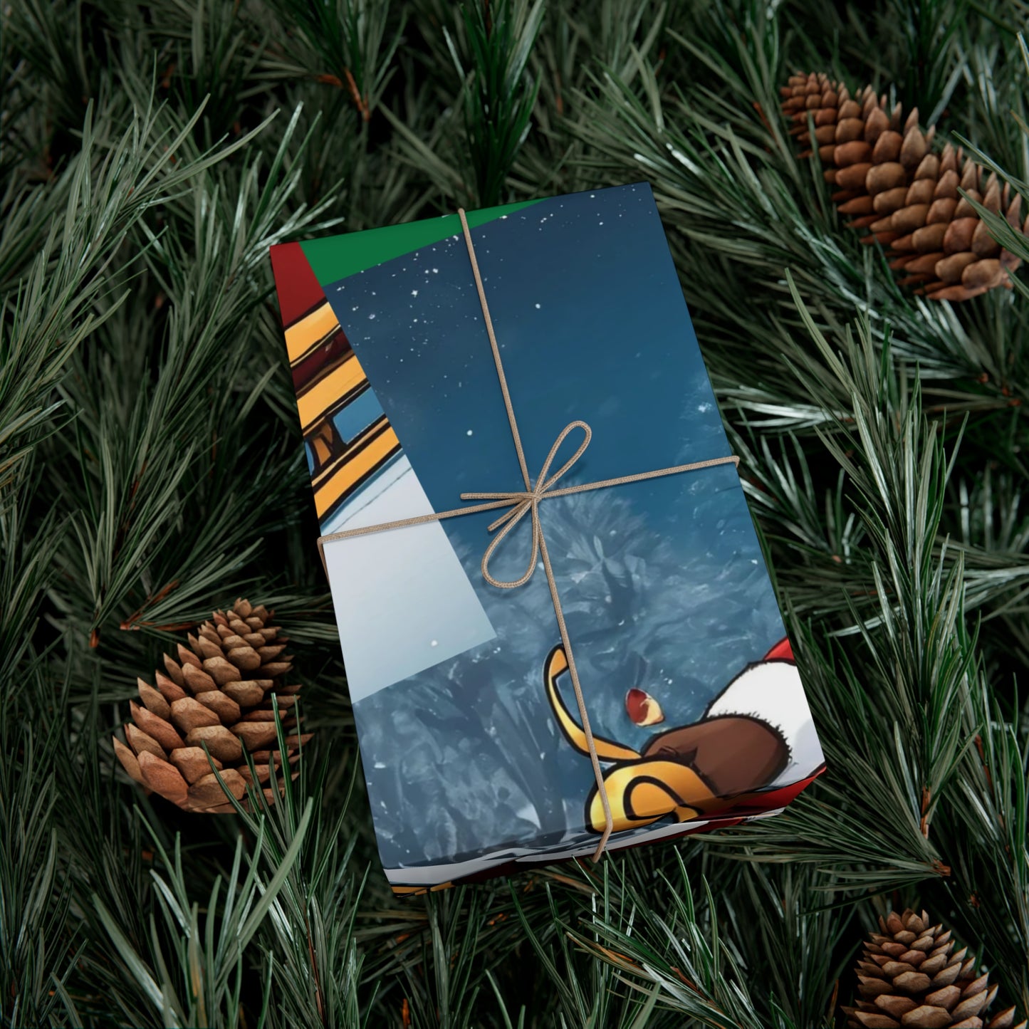 Gift Wrap-African American Inspired Santa on Sleigh