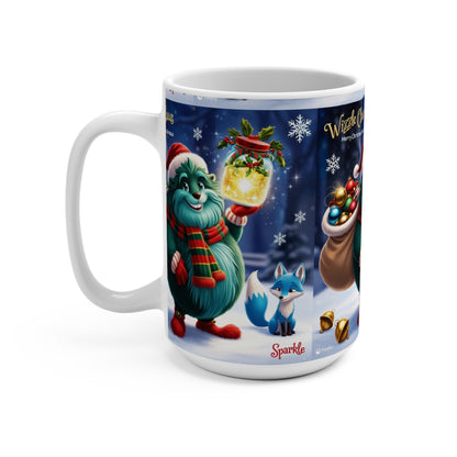 Mug 15oz Wizzle Claus Magical Winter Festive Holiday Cheer Red Gloves Santa Hat Ornaments Bells, Christmas Gift, Coffee Cup,