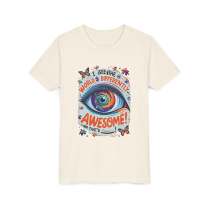 Autism Awareness Youth Tee, Eye Galaxy, Puzzle Pieces, Butterflies, Neurodiversity Shirt, Unique Perspective Clothing