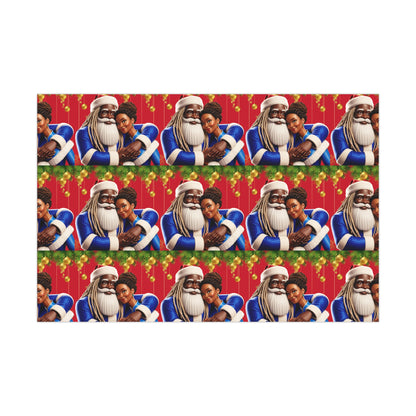 Wrapping Paper Black Santa and Mrs Hint of Ble