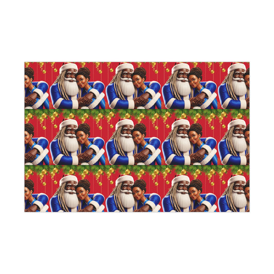 Wrapping Paper Black Santa and Mrs Hint of Ble