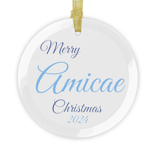 Glass Ornaments Merry Amicae Christmas 2024 Royal Blue and Light Blue Sorority Friend Inspired Ornament