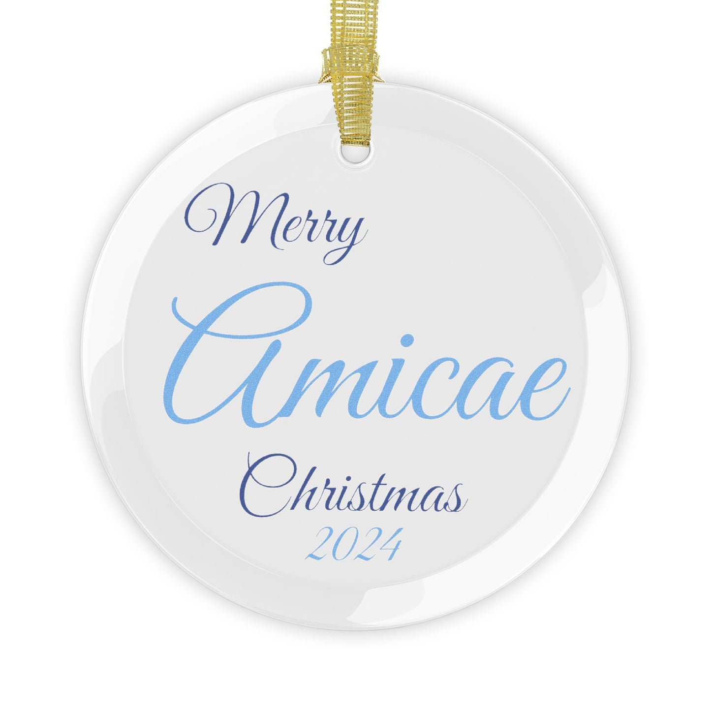 Glass Ornaments Merry Amicae Christmas 2024 Royal Blue and Light Blue Sorority Friend Inspired Ornament