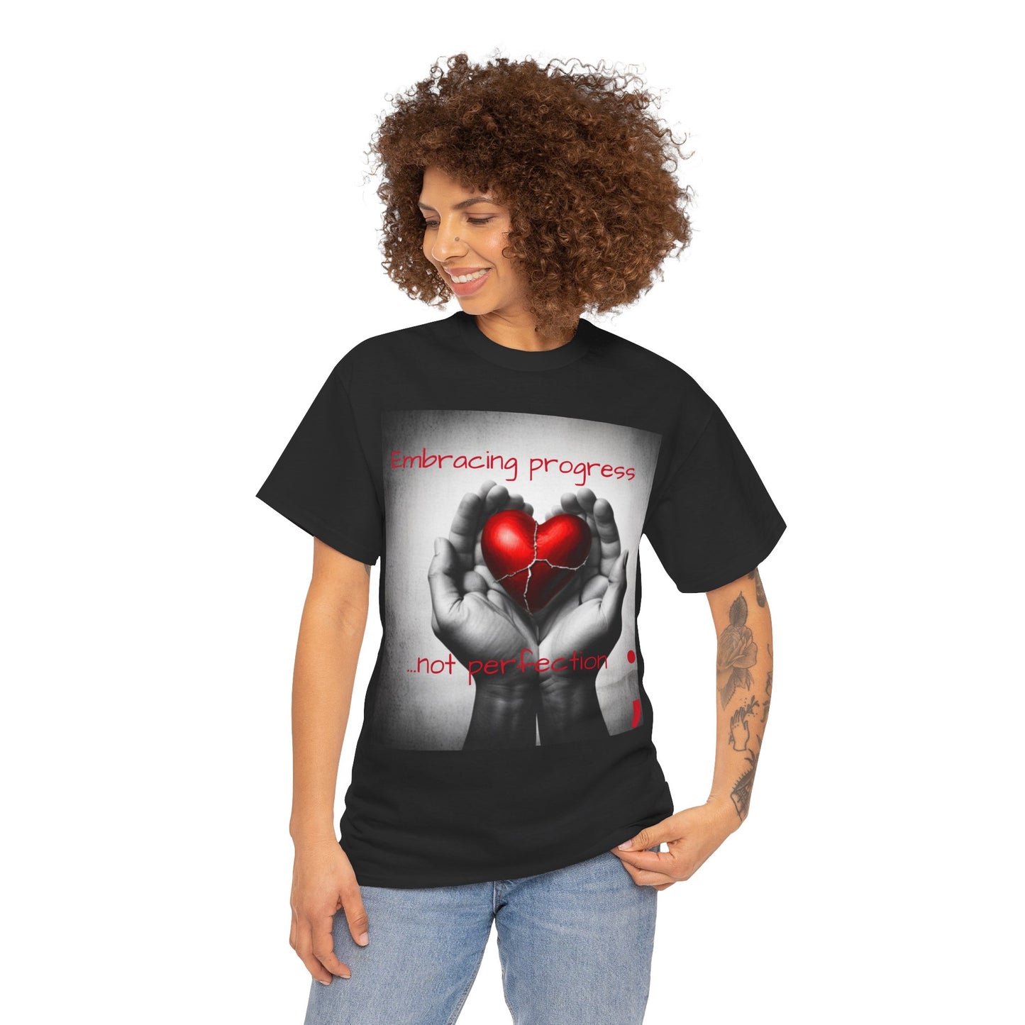 Embracing Progress, Not Perfection Mental Health Awareness Unisex Heavy Cotton Tee