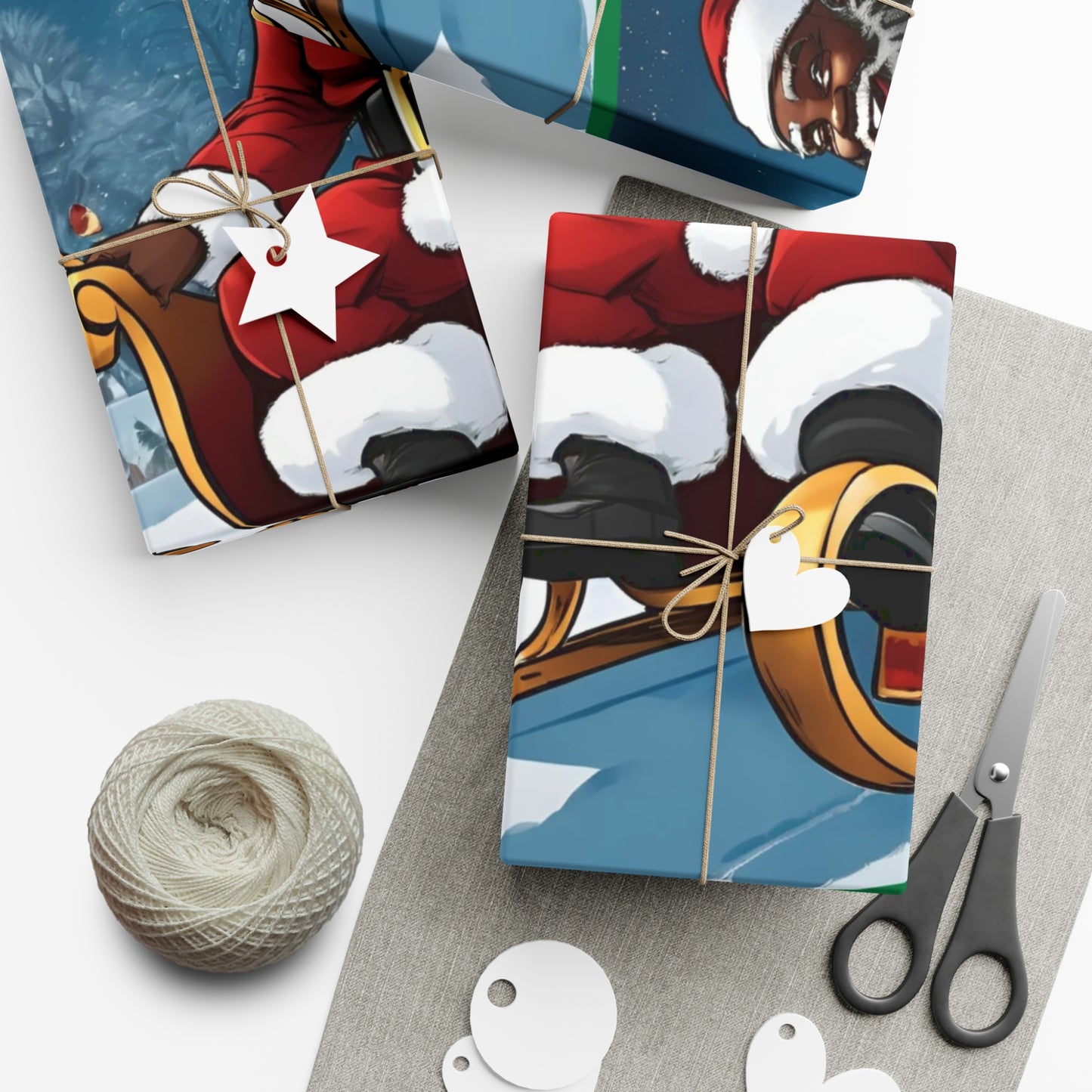 Gift Wrap-African American Inspired Santa on Sleigh
