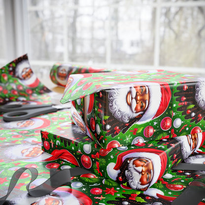 Christmas Cheer African American Wrapping Papers, Festive African American Santa Gift Wrap, Holiday Ornaments, Rosy Cheeks, Nose, Xmas Spirit Decor, Party