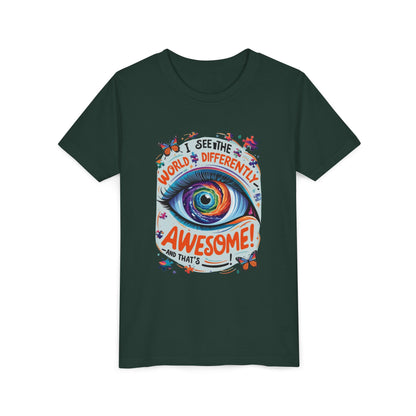 Autism Awareness Youth Tee, Eye Galaxy, Puzzle Pieces, Butterflies, Neurodiversity Shirt, Unique Perspective Clothing