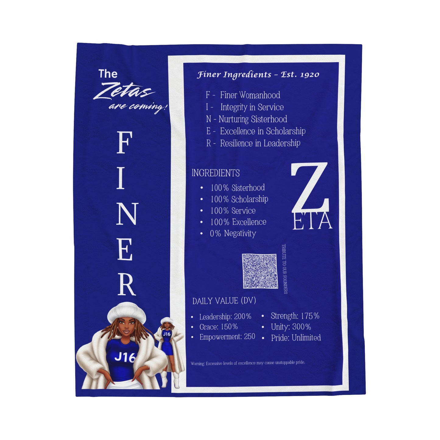 Velveteen Plush Blanket - Zeta Design, Afrocentric Sorority Gift, African American Women Home Decor,