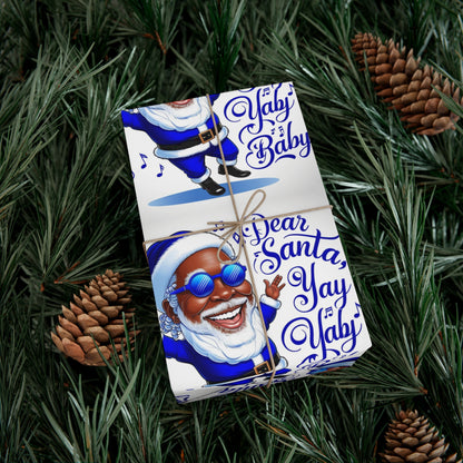 Gift Wrap Papers - Dear Santa African American Santa Yay baby Royal blue and white