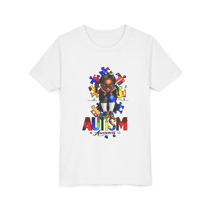 Autism Awareness Youth Tee for Girls, Black Girl Tshirt, Puzzle Piece Graphic Shirt, Autism Support Apparel, Inclusive Kid's