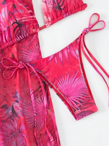 Printed Halter Neck Three-Piece Swim Set-VMA Specialties Boutique