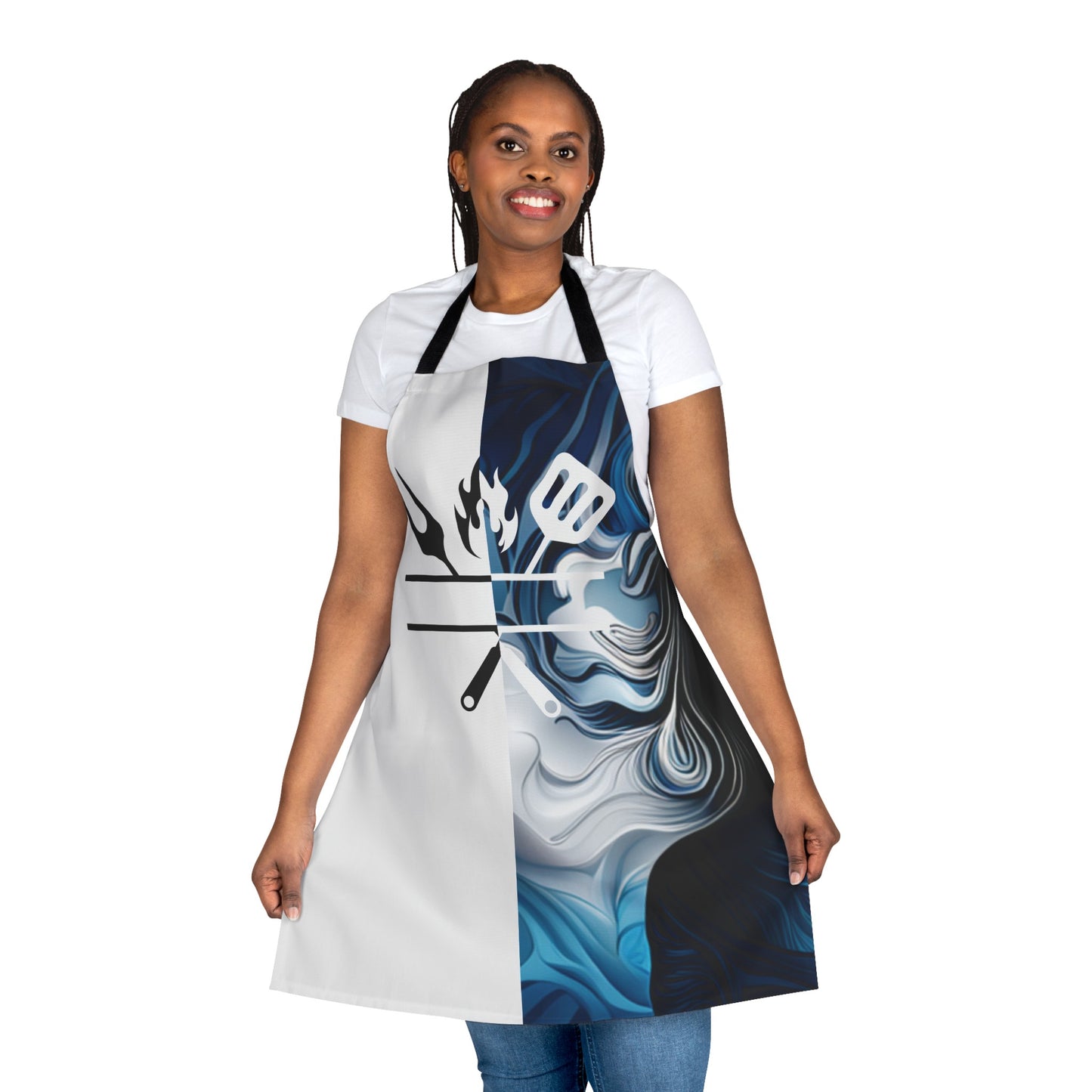 The Personalization Black/Blue/White Grill Apron, Color Strap