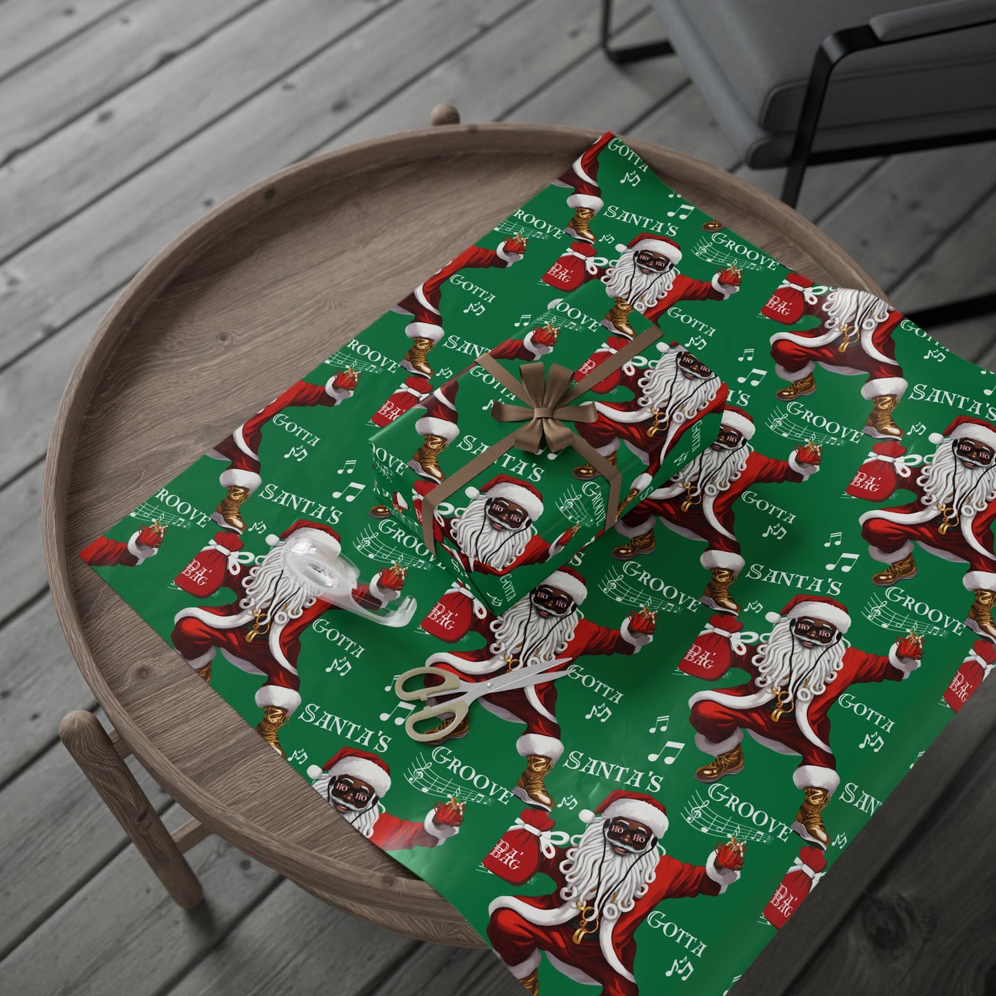 Santa Gotta Groove, African American Santa Christmas Holiday Wrap