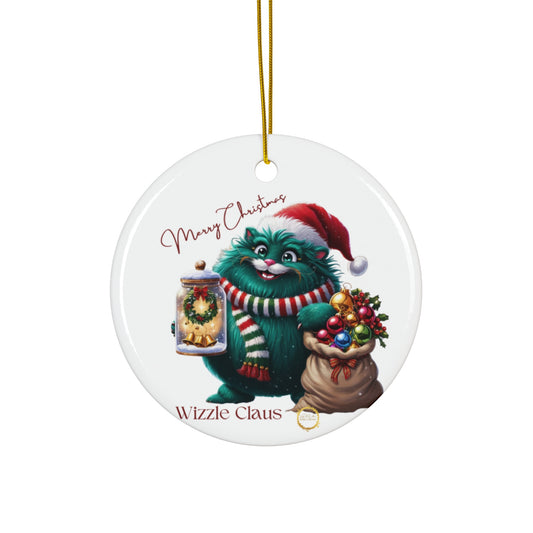 Ceramic Ornament, Festive Wizzle Claus Holiday Christmas Tree Decoration, Gift, Xmas Home Decor, Stocking Stuffer