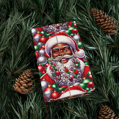 Christmas Cheer Wrapping Papers, Festive African American Santa Gift Wrap, HoliRosy Cheeks, Nose, Xmas Spirit Decor, P