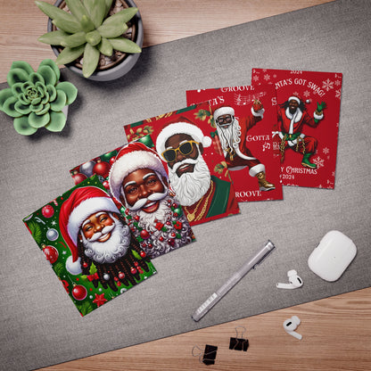 Greeting Card Pack, African American Santa Holiday Cards - Festive Joy, Blank Inside, Set of 5, Culturally Inspired, Vibrant