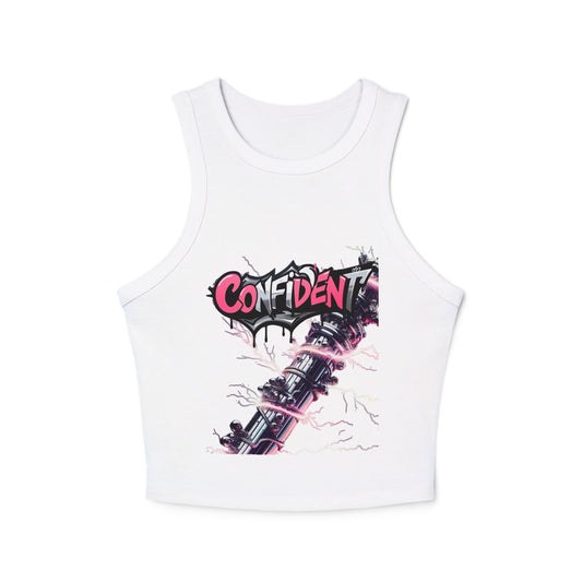 Racer Tank Top, 'CONFIDENT' Graphic Design, Edgy & Empowering Top, Casual Outings, Layering, Women's Tee, Graffiti Style