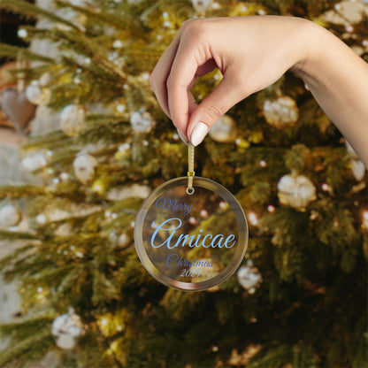 Glass Ornaments Merry Amicae Christmas 2024 Royal Blue and Light Blue Sorority Friend Inspired Ornament