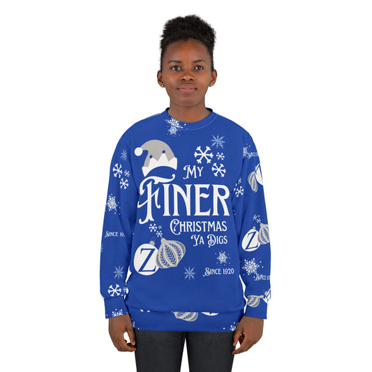 My Finer Christmas Ya Digs Sweater Royal Blue and White Zeta Inspired