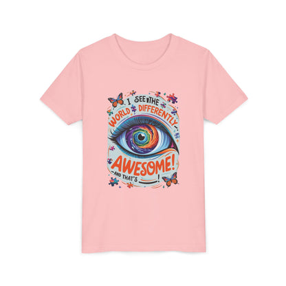 Autism Awareness Youth Tee, Eye Galaxy, Puzzle Pieces, Butterflies, Neurodiversity Shirt, Unique Perspective Clothing