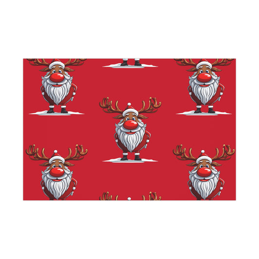 Wrapping Papers - Cheerful Cartoon Reindeer Holiday Gift Wrap, Santa Reindeer Patterned Gift Wrap, Playful