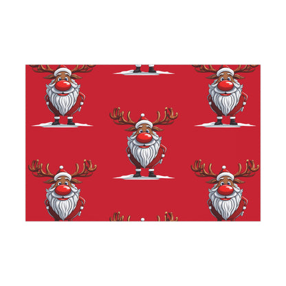 Wrapping Papers - Cheerful Cartoon Reindeer Holiday Gift Wrap, Santa Reindeer Patterned Gift Wrap, Playful
