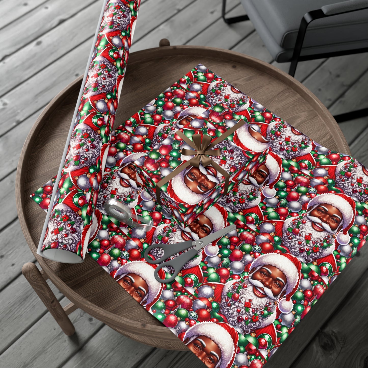 Christmas Cheer Wrapping Papers, Festive African American Santa Gift Wrap, HoliRosy Cheeks, Nose, Xmas Spirit Decor, P