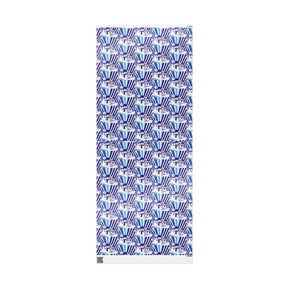 Wrapping Paper, Festive Snowman Holiday Gift Wrap, Winter Blue White Stripes, Christmas Present Packaging, Rustic Pine Branches, Cheerful