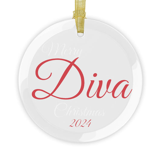 Copy of Glass Ornaments Merry Diva Christmas 2024 Red and White Sorority Inspired Ornament
