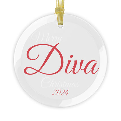 Copy of Glass Ornaments Merry Diva Christmas 2024 Red and White Sorority Inspired Ornament