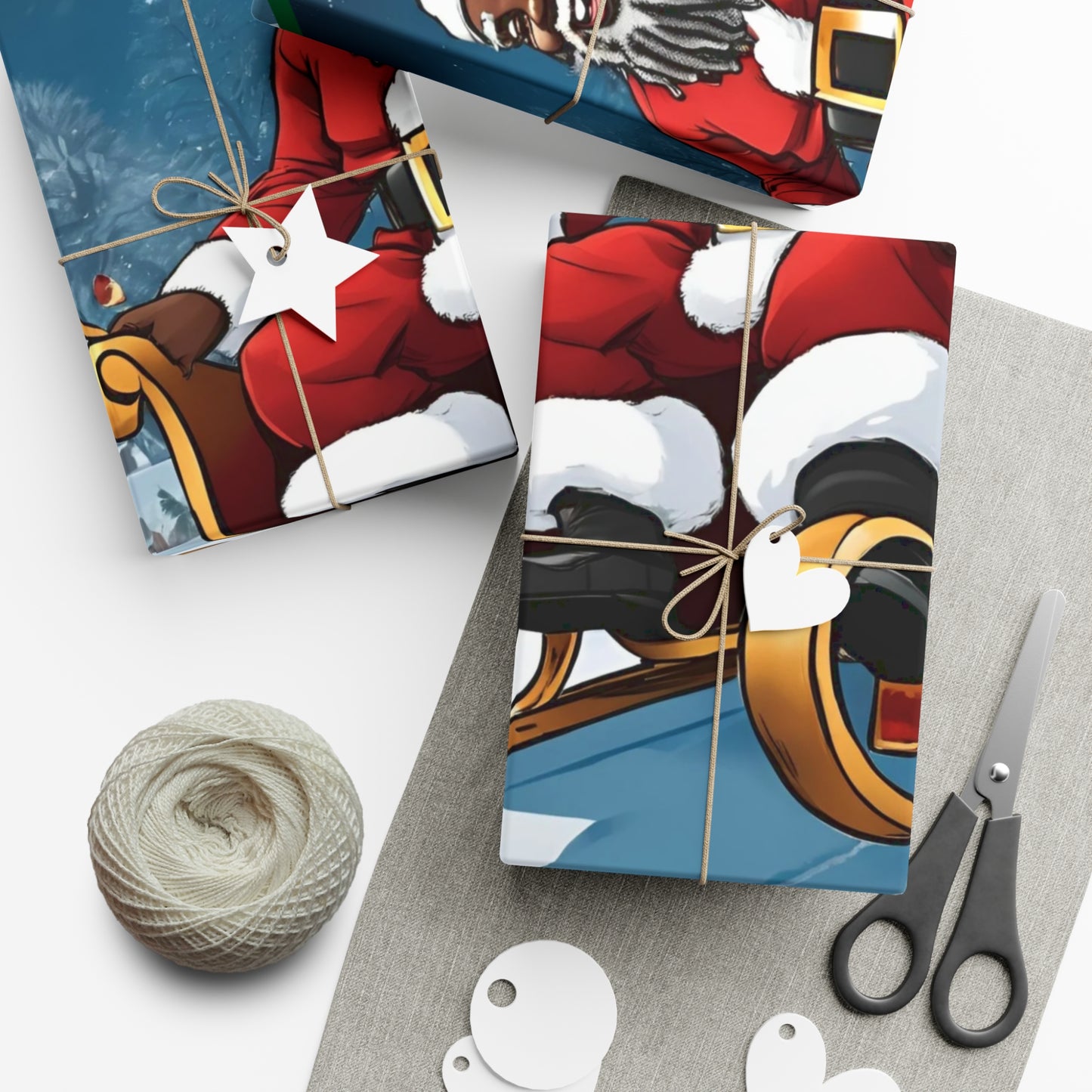 Gift Wrap-African American Inspired Santa on Sleigh