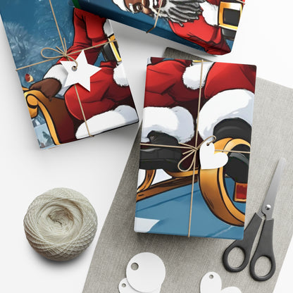 Gift Wrap-African American Inspired Santa on Sleigh