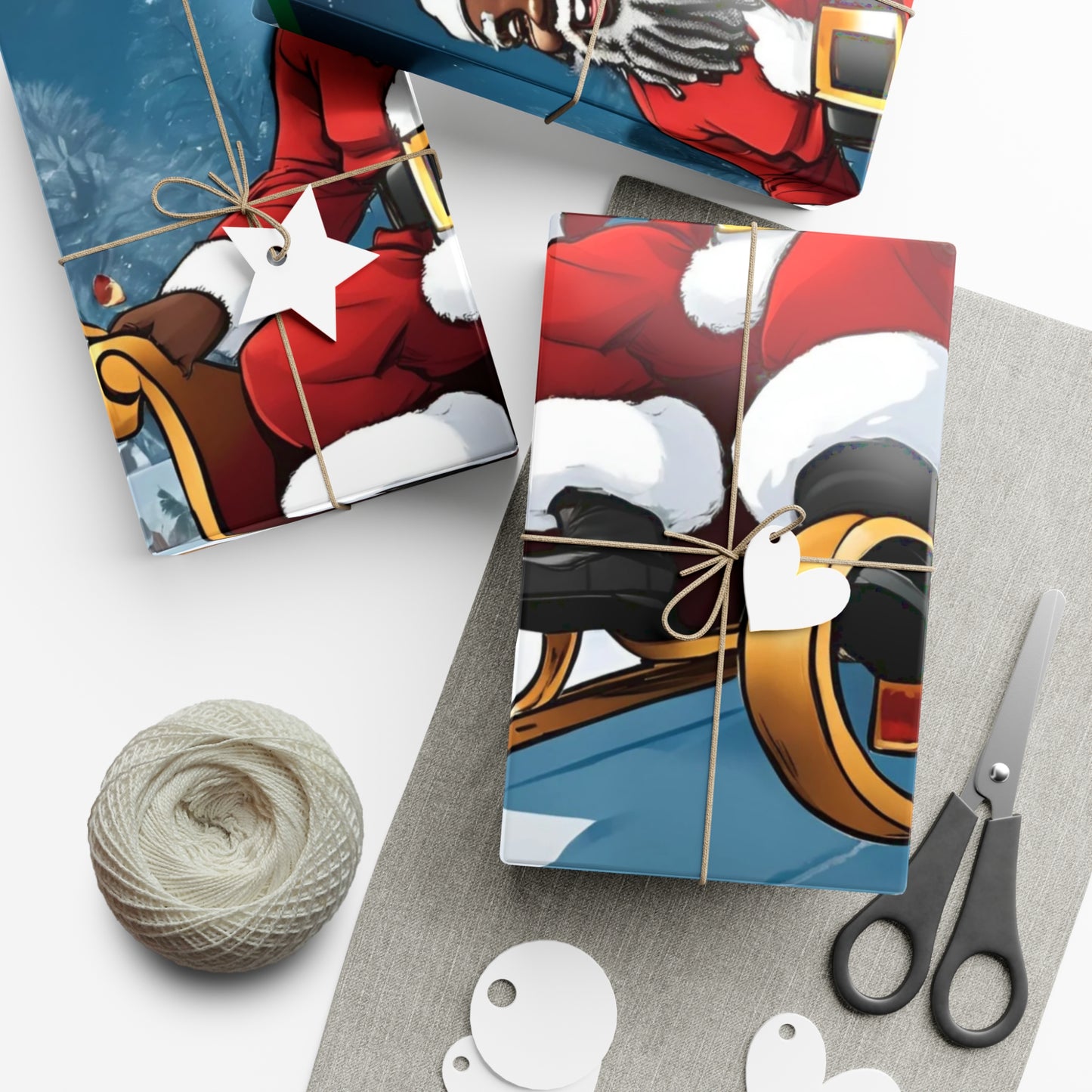 Gift Wrap-African American Inspired Santa on Sleigh