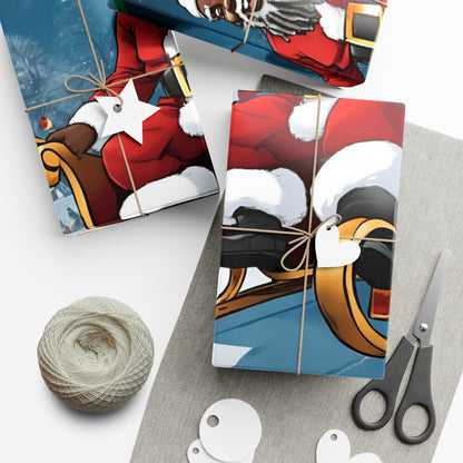 Gift Wrap-African American Inspired Santa on Sleigh
