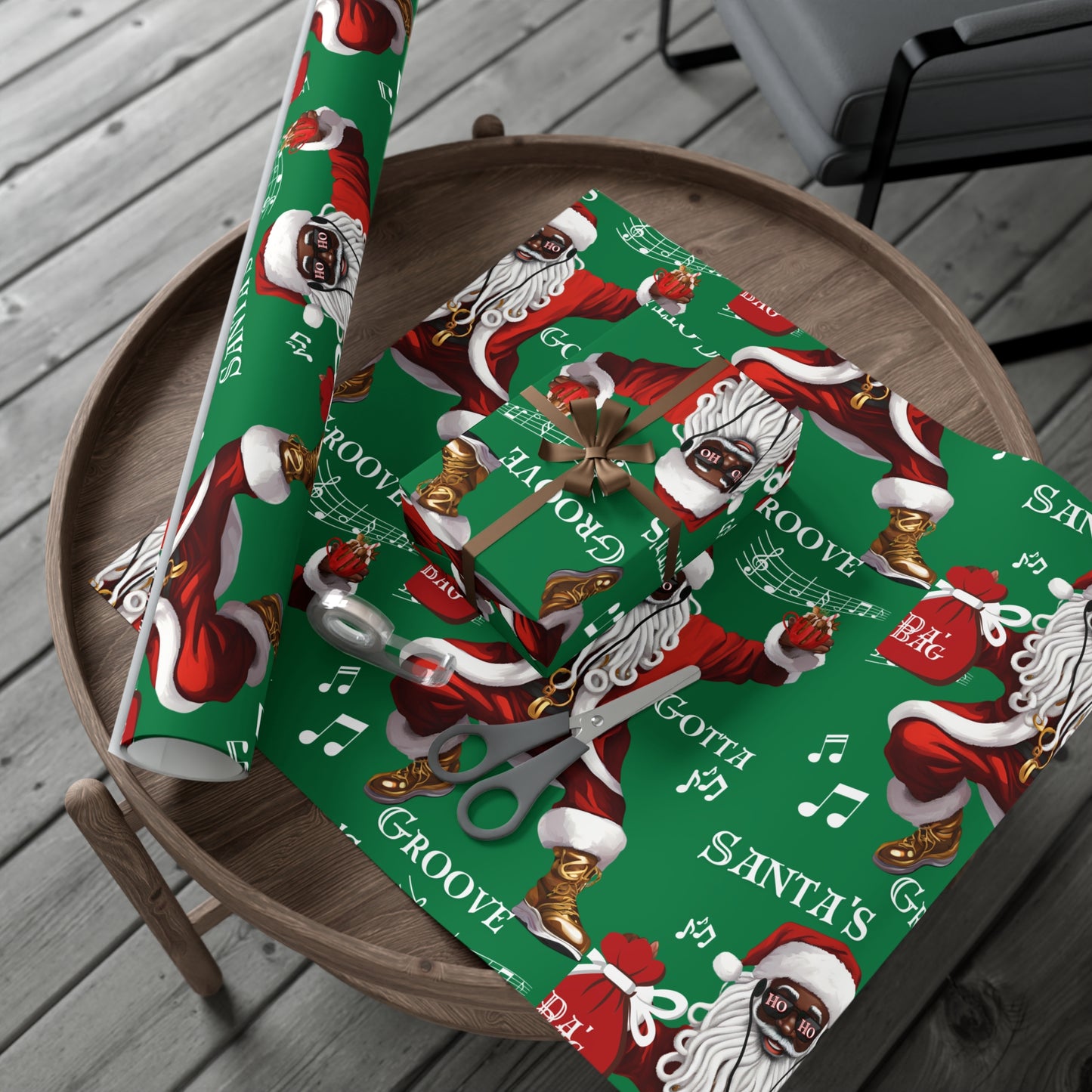 Santa Gotta Groove, African American Santa Christmas Holiday Wrap