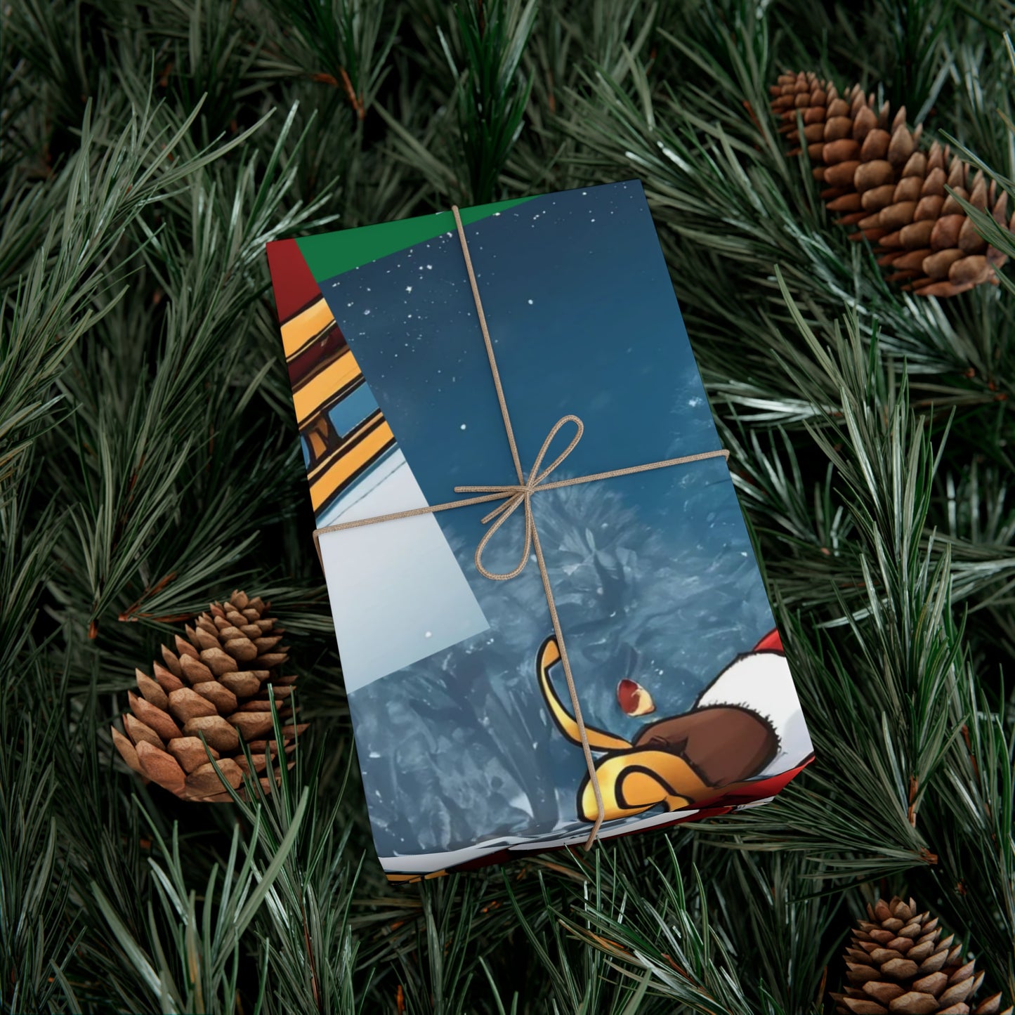 Gift Wrap-African American Inspired Santa on Sleigh