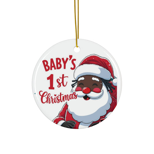 Ceramic Ornament - Baby's First Christmas, Santa Design, Red and White, Holiday Decoration, Tree Ornament, Baby Gift