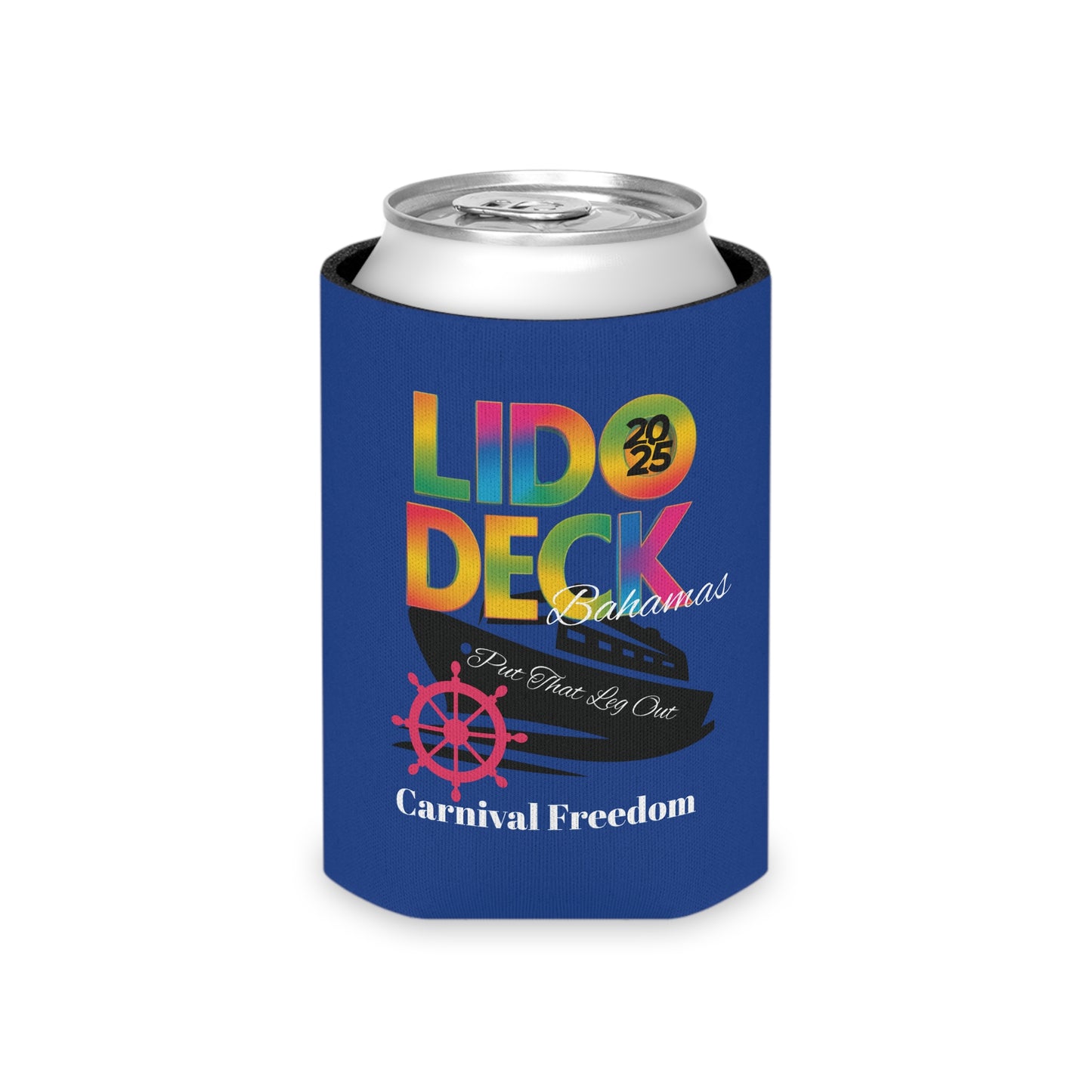 Can Cooler - Tropical Beach Lido Deck Sunset Palm Tree Wave Design