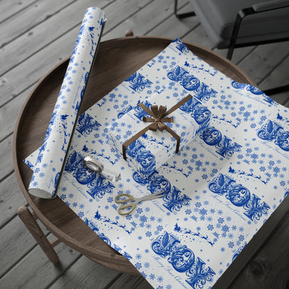 Wrapping Paper, Joy Since 1920 Zeta Inspired Christmas Gift Wrap, Royal Blue and White, Have a Merry Finer Christmas, Holiday