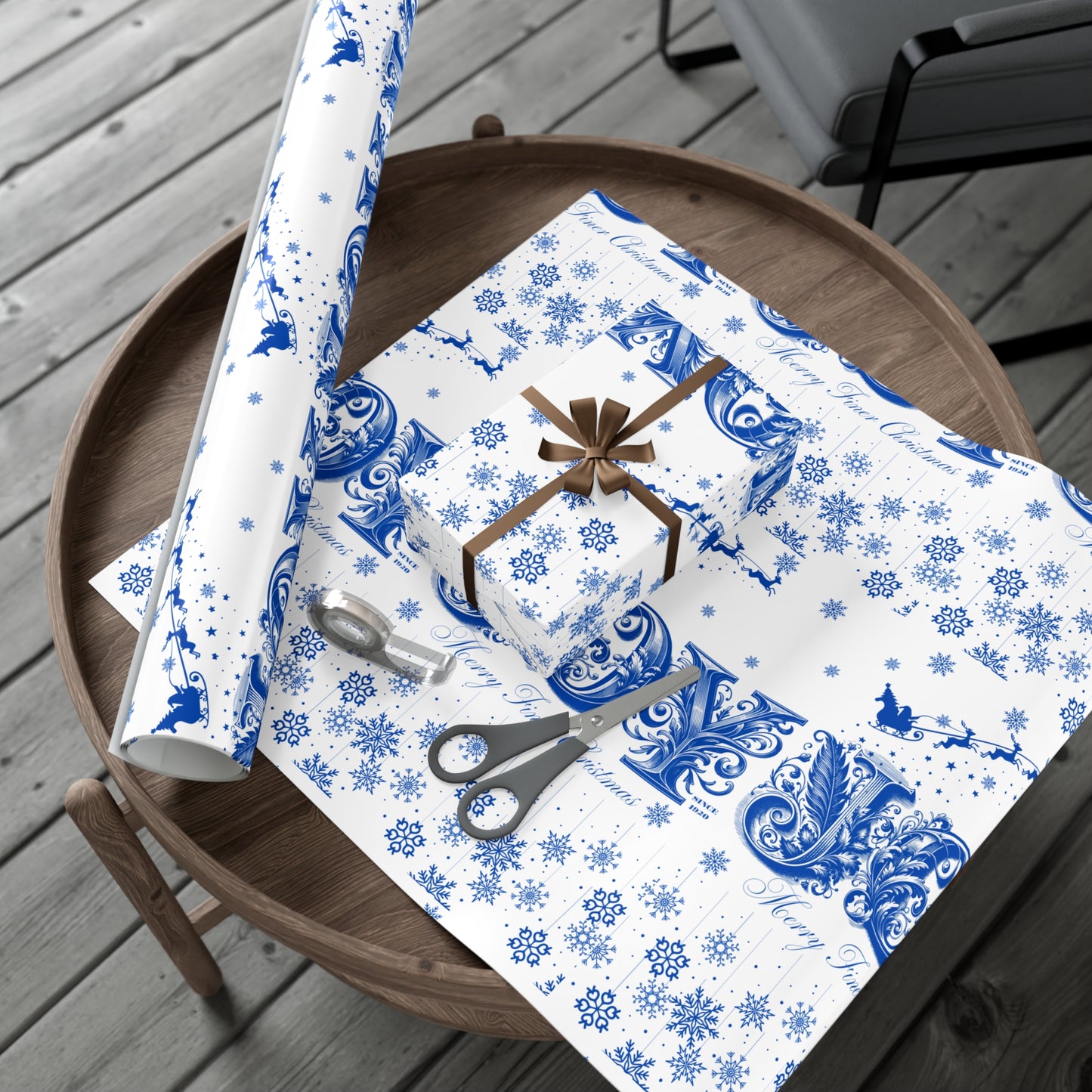 Wrapping Paper, Joy Since 1920 Zeta Inspired Christmas Gift Wrap, Royal Blue and White, Have a Merry Finer Christmas, Holiday