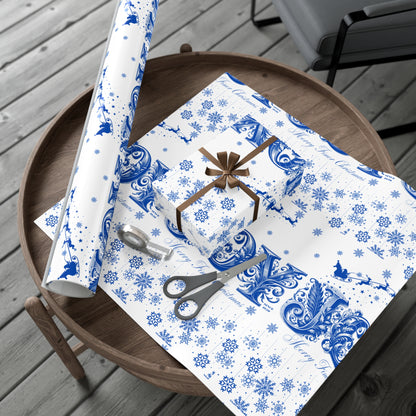 Wrapping Paper, Joy Since 1920 Zeta Inspired Christmas Gift Wrap, Royal Blue and White, Have a Merry Finer Christmas, Holiday