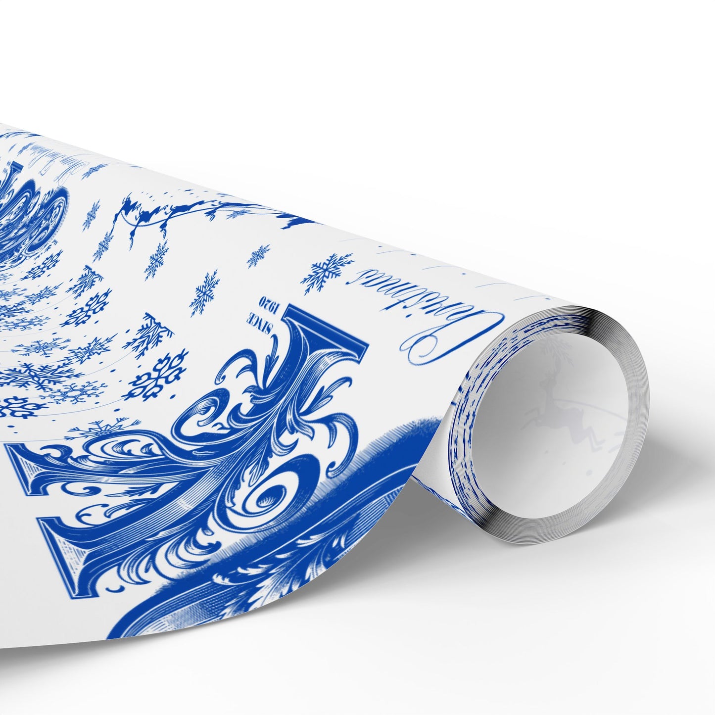 Wrapping Paper, Joy Since 1920 Zeta Inspired Christmas Gift Wrap, Royal Blue and White, Have a Merry Finer Christmas, Holiday