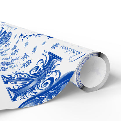 Wrapping Paper, Joy Since 1920 Zeta Inspired Christmas Gift Wrap, Royal Blue and White, Have a Merry Finer Christmas, Holiday